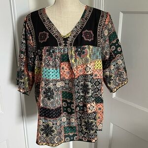 Boho Patchwork Print Top Size XL SHEIN